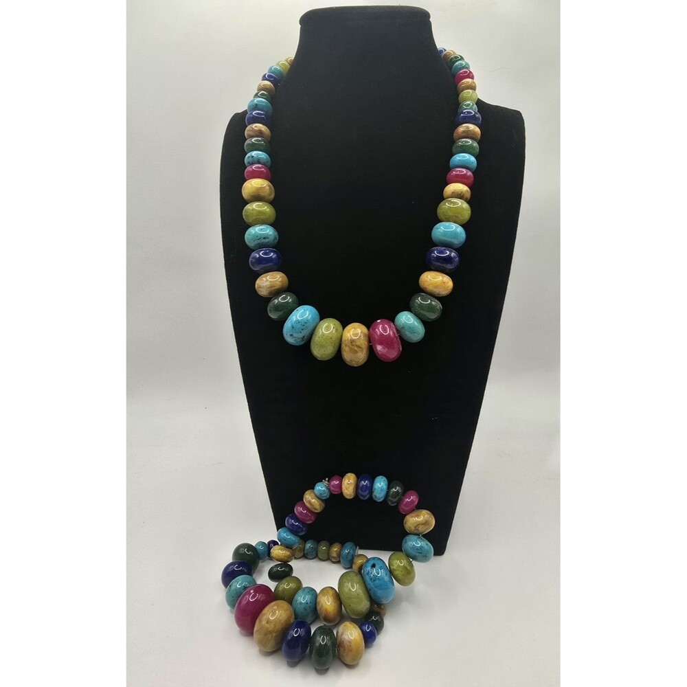Gemelli Bailey Chunky Beaded Statement Necklace & Matching Bracelets 3PC Set